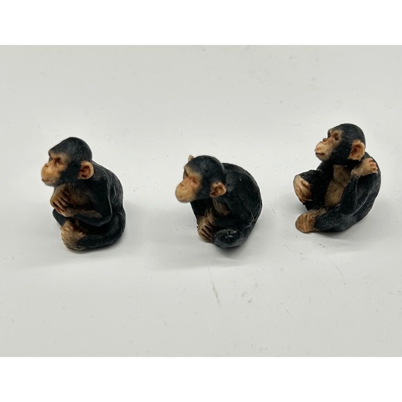 Vtg Set of 3 Realistic Miniature Chimpanzee Monkey Figurines Black - Picture 4 of 6
